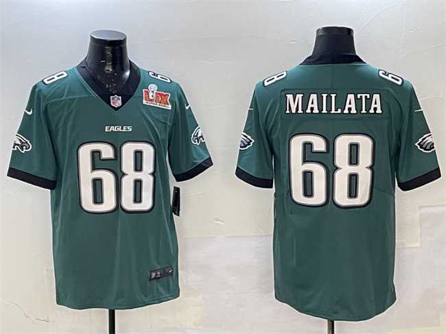Mens Philadelphia Eagles #68 Jordan Mailata Green 2025 Super Bowl LIX Patch New Vapor Untouchable Limited Stitched Jersey Dzhi